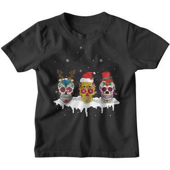 Christmas Sugar Skull Santa Hat Reindeer Antlers Snow Gifts Youth T-shirt - Thegiftio UK