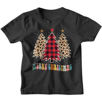 Christmas Tree Lights Xmas Tree Retro Leopard Buffalo Plaid Youth T-shirt - Thegiftio UK