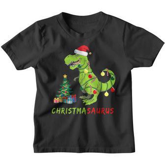 Christmasaurus Funny Dinosaur Christmas Lights Ugly Tree Hat Youth T-shirt - Thegiftio UK