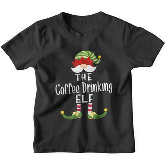 Coffee Drinking Elf Group Christmas Funny Pajama Party Youth T-shirt - Monsterry AU