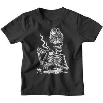 Coffee Drinking Skeleton Lazy Diy Halloween Costume Women V5 Youth T-shirt - Thegiftio UK