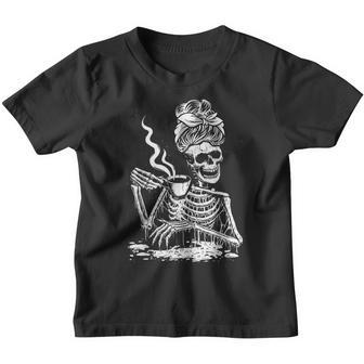 Coffee Drinking Skeleton Lazy Diy Halloween Costume Women V6 Youth T-shirt - Thegiftio UK