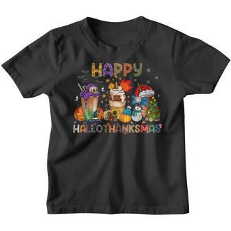 Coffee Halloween Thanksgiving Christmas Happy Hallothanksmas V5 Youth T-shirt - Thegiftio UK