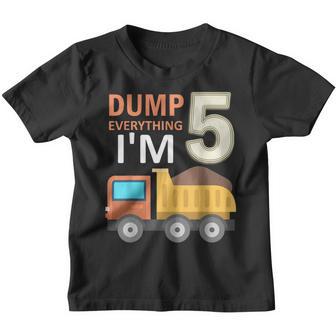 Construction Truck 5Th Birthday 5 Years Old Digger Builder V3 Youth T-shirt - Thegiftio UK
