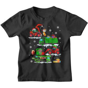 Construction Vehicle Christmas Red Trucks Winter Boys Kids V13 Youth T-shirt - Thegiftio UK