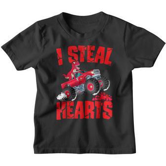 Cool T Rex Ridding Truck I Steal Hearts Valentines Day Boys Youth T-shirt - Thegiftio UK
