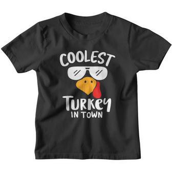 Coolest Turkey In Town Boys Thanksgiving Funny Autumn Women Youth T-shirt - Thegiftio UK