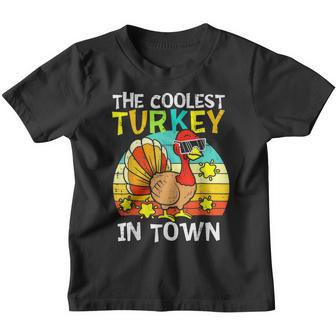 Coolest Turkey In Town Little Boys Thanksgiving Toddler Baby V3 Youth T-shirt - Thegiftio UK