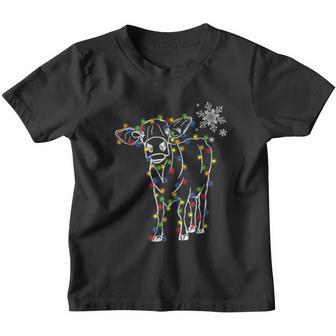 Cow Christmas Light Tree Cow Xmas Snow Lover V2 Youth T-shirt - Thegiftio UK