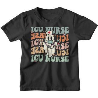 Critical Care Nurse Icu Neonatal Groovy Halloween Nursing Youth T-shirt - Thegiftio UK