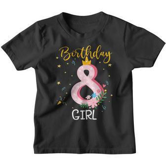 Crown 8Th Birthday For Girls Eight Year Old Girl Birthday Youth T-shirt - Thegiftio UK