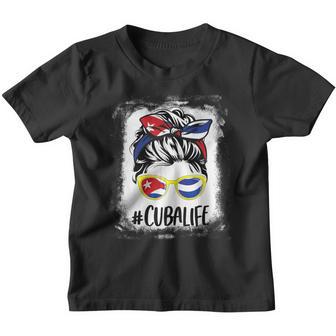 Cuba Women Cuban Girl Messy Bun Cuban Flag V2 Youth T-shirt - Thegiftio UK