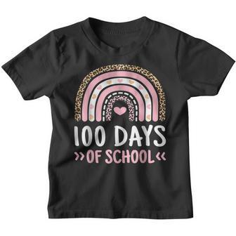 Cute 100Th Day Of School 100 Days Leopard Rainbow Boys Girls V2 Youth T-shirt - Thegiftio UK