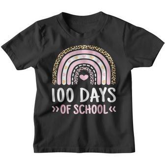 Cute 100Th Day Of School 100 Days Leopard Rainbow Boys Girls Youth T-shirt - Thegiftio UK