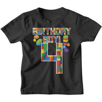 Cute 4Th Birthday Gift 4 Years Old Block Building Boys Kids V2 Youth T-shirt - Thegiftio UK