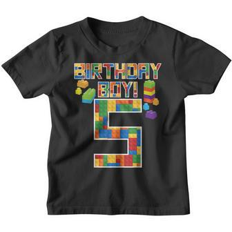 Cute 5Th Birthday Gift 5 Years Old Block Building Boys Kids Youth T-shirt | Mazezy DE