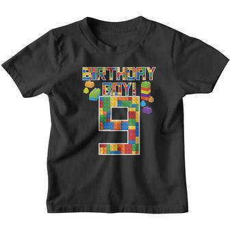Cute 9Th Birthday Gift 9 Years Old Block Building Boys Kids V2 Youth T-shirt - Thegiftio UK