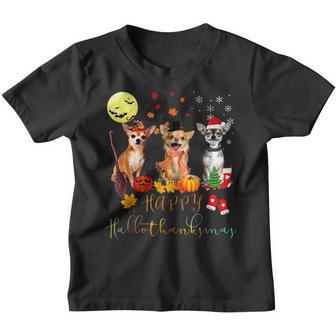 Cute Chihuahua Dog Happy Hallothanksmas Family Xmas Pajama Youth T-shirt - Thegiftio UK