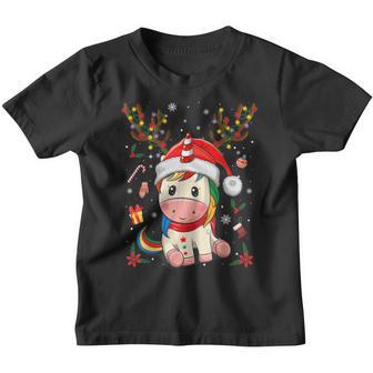 Cute Christmas For Girls Kids Xmas Unicorn Deer Santa V2 Youth T-shirt - Thegiftio UK