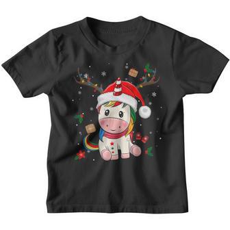 Cute Christmas For Girls Kids Xmas Unicorn Deer Santa Youth T-shirt - Thegiftio UK