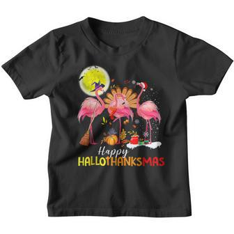Cute Flamingo Hallothanksmas Happy Halloween Thanksgiving Youth T-shirt - Thegiftio UK