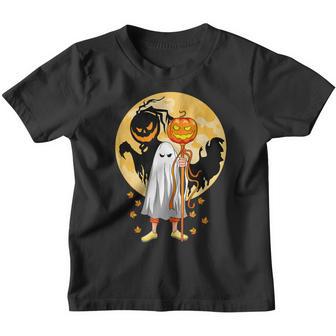 Cute Halloween Pumpkin Ghost Autumn Leaves Graphic Art V6 Youth T-shirt - Thegiftio UK