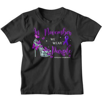 Cute In November We Wear Purple Epilepsy Awareness Month Youth T-shirt - Thegiftio UK