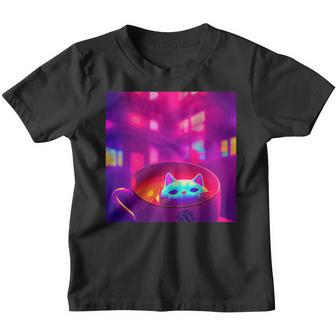 Cute Kawaii Anime Cat Relaxing In Tea Bath Portrait Design Youth T-shirt - Thegiftio UK