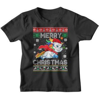 Cute Merry Christmas Xmas Girls Kids Toddler Santa Unicorn Youth T-shirt - Thegiftio UK