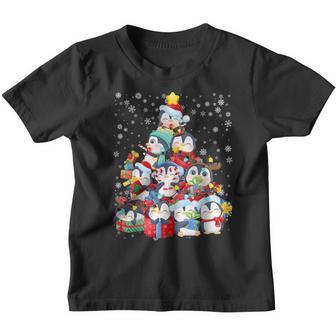 Cute Penguin Christmas Tree Lights Gift Decor Xmas Pajamas Youth T-shirt - Thegiftio UK