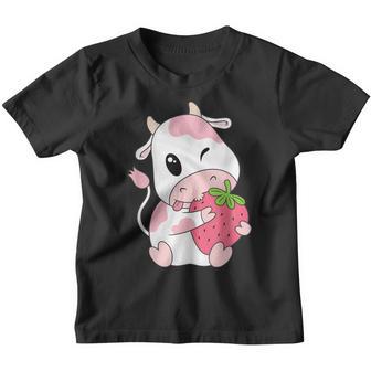 Cute Pink Strawberry Cow Print Kawaii Animal Youth T-shirt - Thegiftio UK