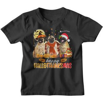 Cute Pug Happy Hallothanksmas Halloween Thanksgiving Xmas V5 Youth T-shirt - Thegiftio UK