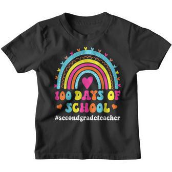 Cute Rainbow 2Nd Grade Teacher Funny 100Th Day Of School Youth T-shirt - Thegiftio UK