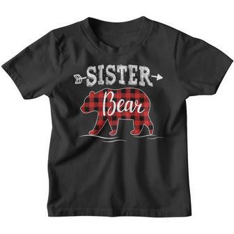 Cute Sister Bear Dark Red Pleid Xmas Pajama Family Girl Youth T-shirt - Thegiftio UK