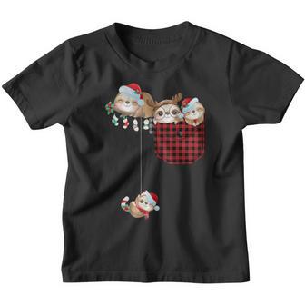 Cute Sloth Family Christmas Pajamas In Plaid Pocket Xmas V5 Youth T-shirt - Thegiftio UK