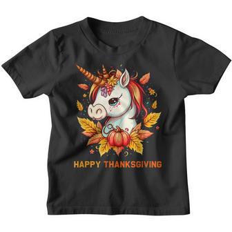 Cute Thanksgiving Unicorn Girls Toddler Kids Happy Youth T-shirt - Thegiftio UK
