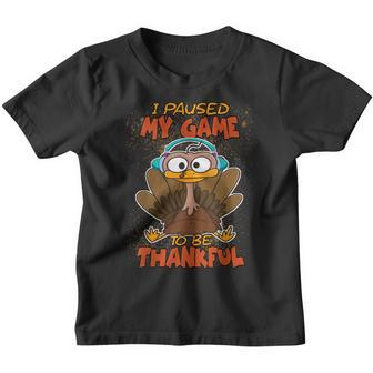 Cute Turkey I Paused My Game To Be Thankful Video Gamer Youth T-shirt - Thegiftio UK