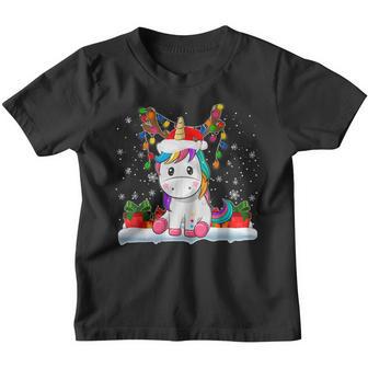 Cute Unicorn Deer Reindeer Christmas Lights Funny Kids Girls Youth T-shirt - Thegiftio UK