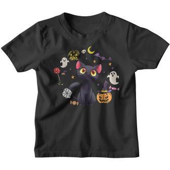 Cute Vintage Black Cat Pumpkin Halloween Youth T-shirt - Thegiftio UK