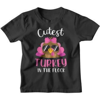 Cutest Turkey In The Flock Thanksgiving Toddler Girls Kids Youth T-shirt - Thegiftio UK
