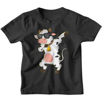 Dabbing Cow Wearing Sunglasses Dab Dance Girls Boys Kids Youth T-shirt | Mazezy