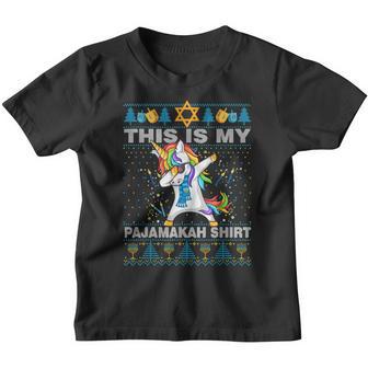 Dabbing Unicorn Hanukkah This Is My Pajamakah Boy Girl Youth T-shirt - Thegiftio UK