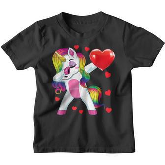Dabbing Unicorn Heart Valentines Day Girls Kids Gift Youth T-shirt - Thegiftio UK