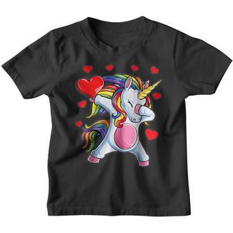 Dabbing Unicorn Heart Valentines Day Girls Kids Rainbow Youth T-shirt - Thegiftio UK
