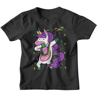 Dabbing Unicorn Jester Hat Mask Mardi Gras Festival Kids Youth T-shirt - Seseable