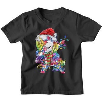Dabbing Unicorn Santa Christmas Tree Lights Xmas Kids Girls Youth T-shirt - Thegiftio UK