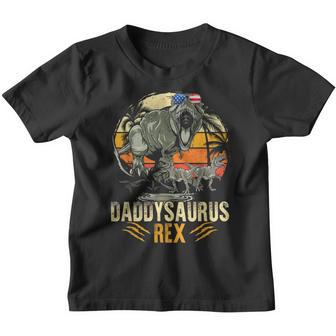 Daddysaurus T Rex Two Kids Fathers Day 2023 Us Flag Funny Youth T-shirt - Thegiftio UK