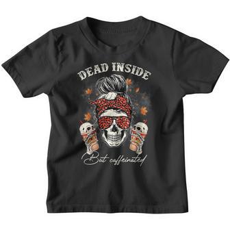 Dead Inside But Caffeinated Messy Bun Coffee Halloween Women V6 Youth T-shirt - Thegiftio UK
