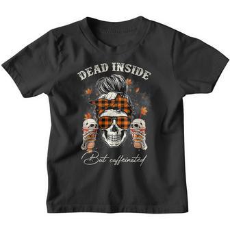 Dead Inside But Caffeinated Messy Bun Coffee Halloween Women V8 Youth T-shirt - Thegiftio UK