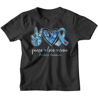 Diabetes Awareness Type 1 2 Women Kids Peace Love Cure Youth T-shirt - Thegiftio UK